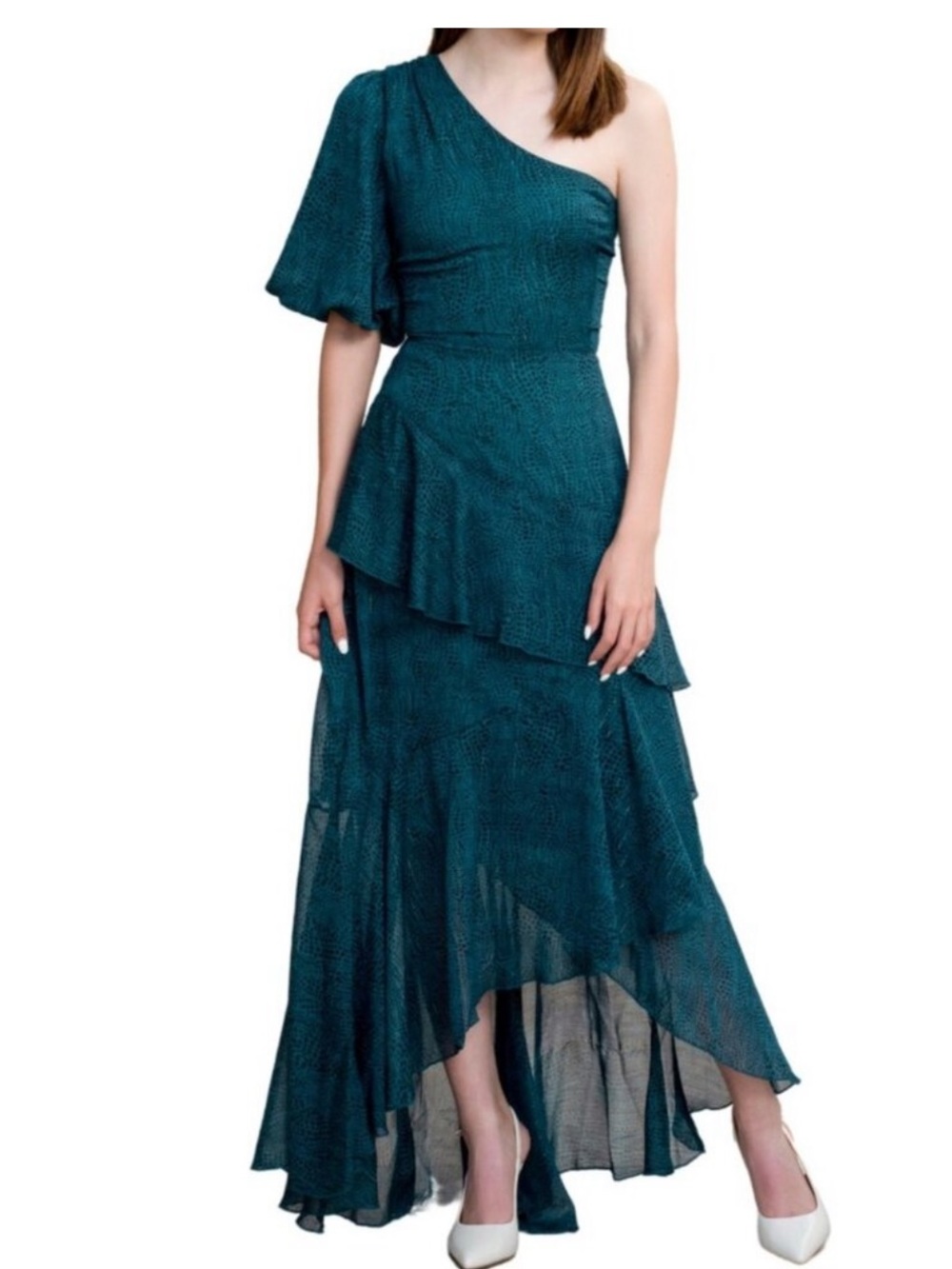Floret Studios One Shoulder Ruffled Asymmetrical Dress